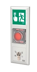 uP-Fluchttürterminal 1380 GIRA 55 weiß 3R, vernetzbar, mit bel. Hinweisschild.