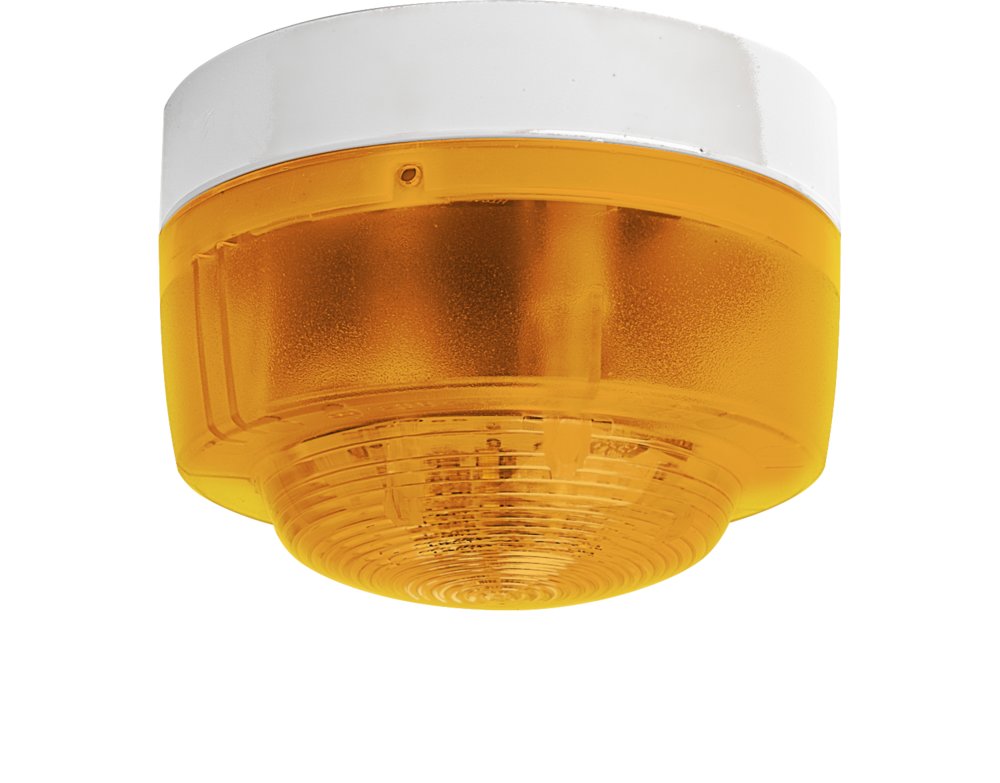 Opt. Alarmgeber weiss-amber EN 54-3, flacher Sockel