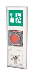 uP-Fluchttürterminal 1380 JUNG AS weiß 3R, vernetzbar, mit bel. Hinweisschild.