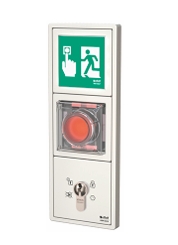 uP-Fluchttürterminal 1380 JUNG LS weiß 3R, vernetzbar, mit bel. Hinweisschild.